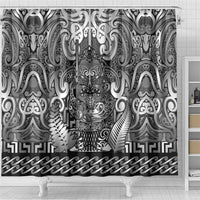 New Zealand Taiaha Maori Shower Curtain Kiwikiwi Minimalist Silver Fern Tukutuku Motif LT9 - Polynesian Pride