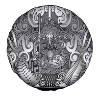 New Zealand Taiaha Maori Spare Tire Cover Kiwikiwi Minimalist Silver Fern Tukutuku Motif LT9 - Polynesian Pride