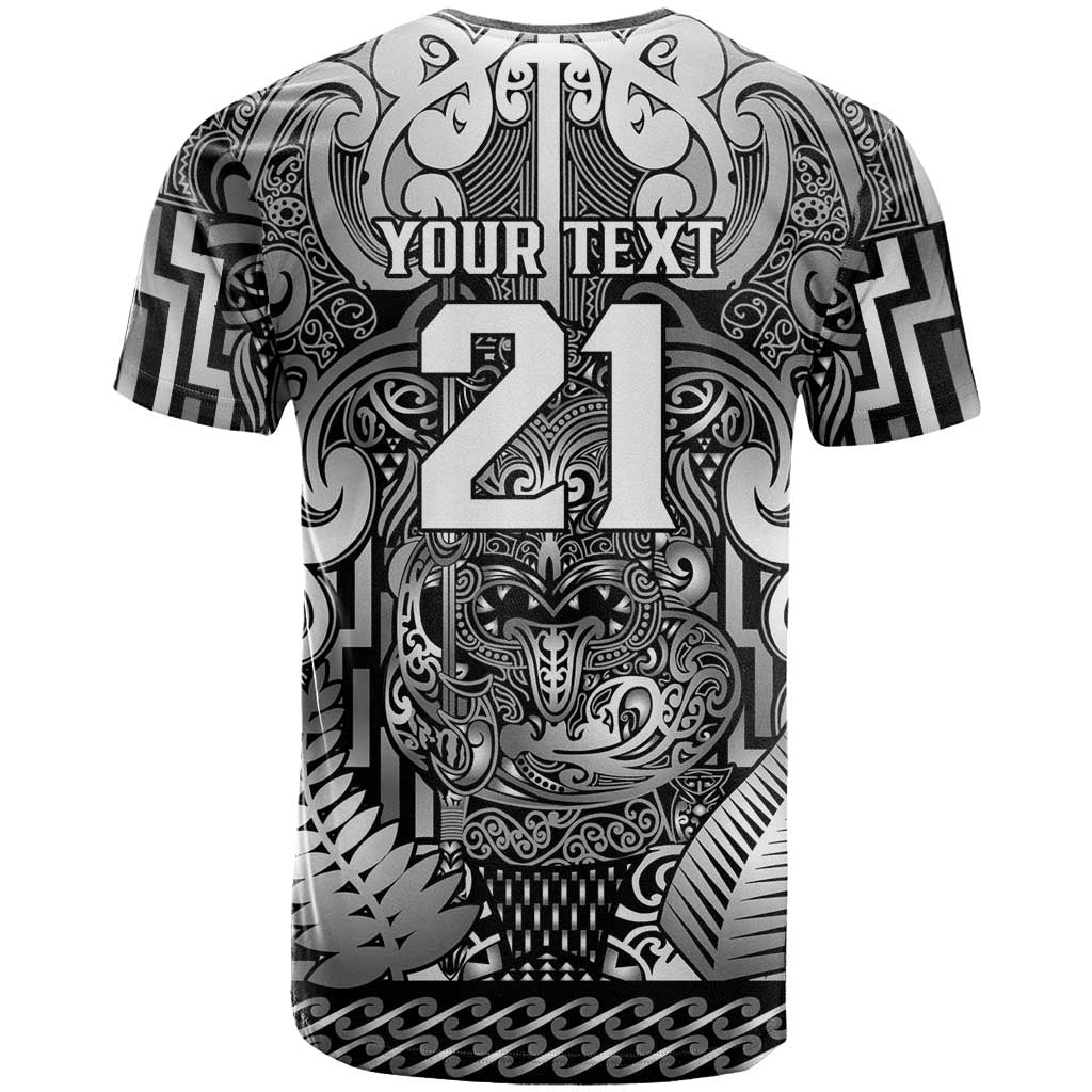 Custom New Zealand Taiaha Maori T Shirt Kiwikiwi Minimalist Silver Fern Tukutuku Motif LT9 - Polynesian Pride