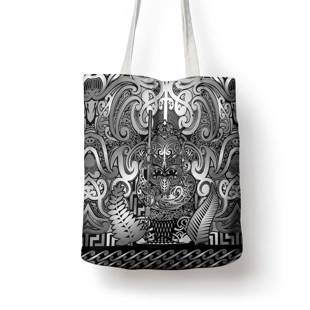 New Zealand Taiaha Maori Tote Bag Kiwikiwi Minimalist Silver Fern Tukutuku Motif LT9 - Polynesian Pride