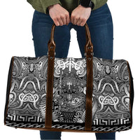 New Zealand Taiaha Maori Travel Bag Kiwikiwi Minimalist Silver Fern Tukutuku Motif LT9 White - Polynesian Pride