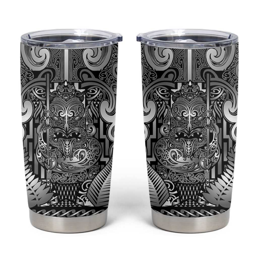 Custom New Zealand Taiaha Maori Tumbler Cup Kiwikiwi Minimalist Silver Fern Tukutuku Motif LT9 White - Polynesian Pride