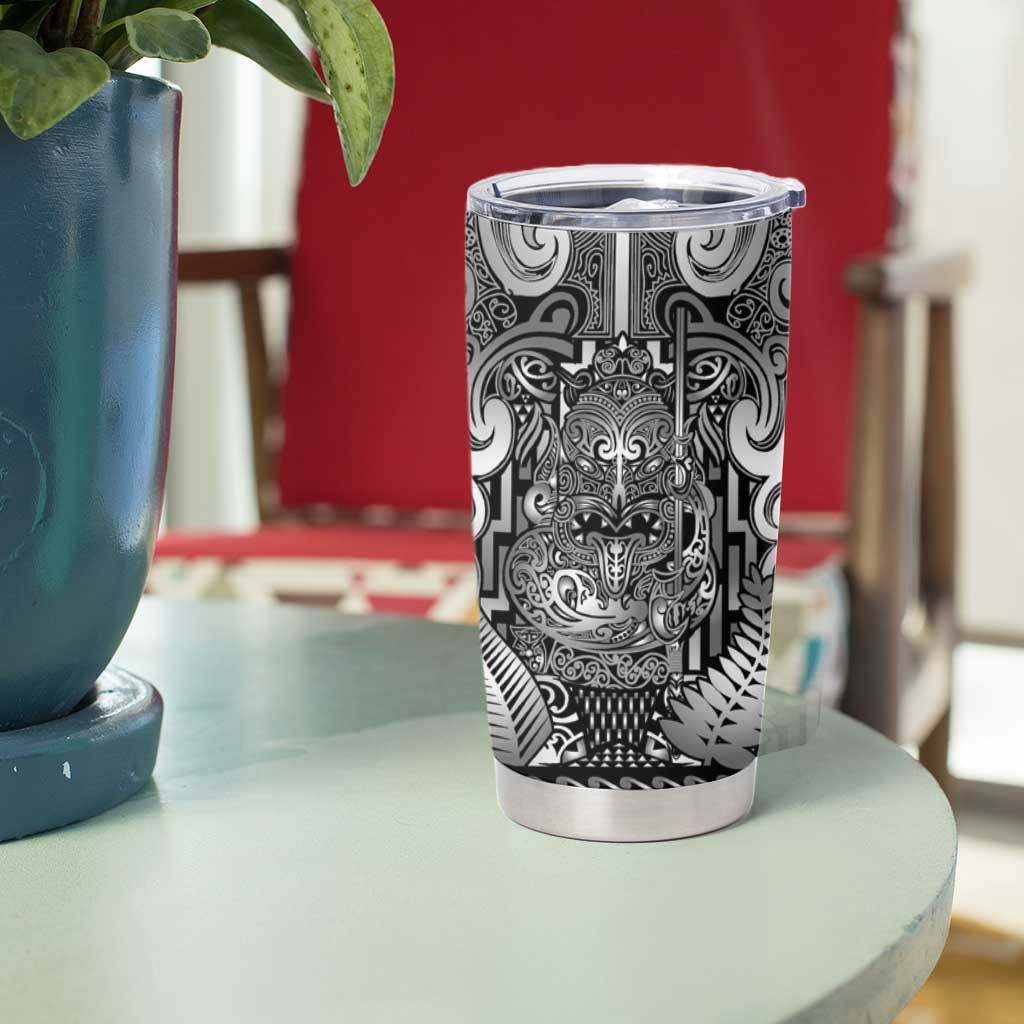 Custom New Zealand Taiaha Maori Tumbler Cup Kiwikiwi Minimalist Silver Fern Tukutuku Motif LT9 - Polynesian Pride