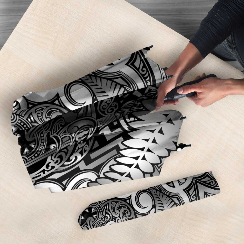 New Zealand Taiaha Maori Umbrella Kiwikiwi Minimalist Silver Fern Tukutuku Motif LT9 - Polynesian Pride