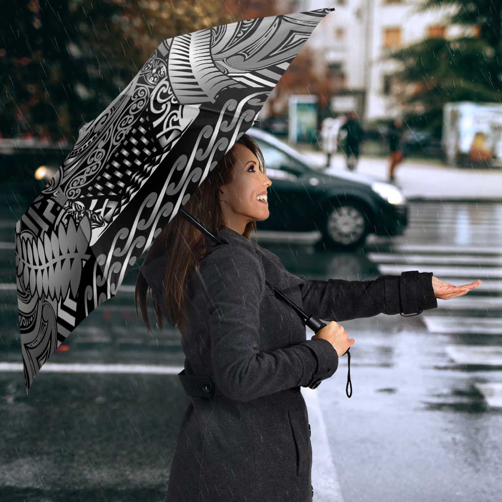 New Zealand Taiaha Maori Umbrella Kiwikiwi Minimalist Silver Fern Tukutuku Motif LT9 - Polynesian Pride