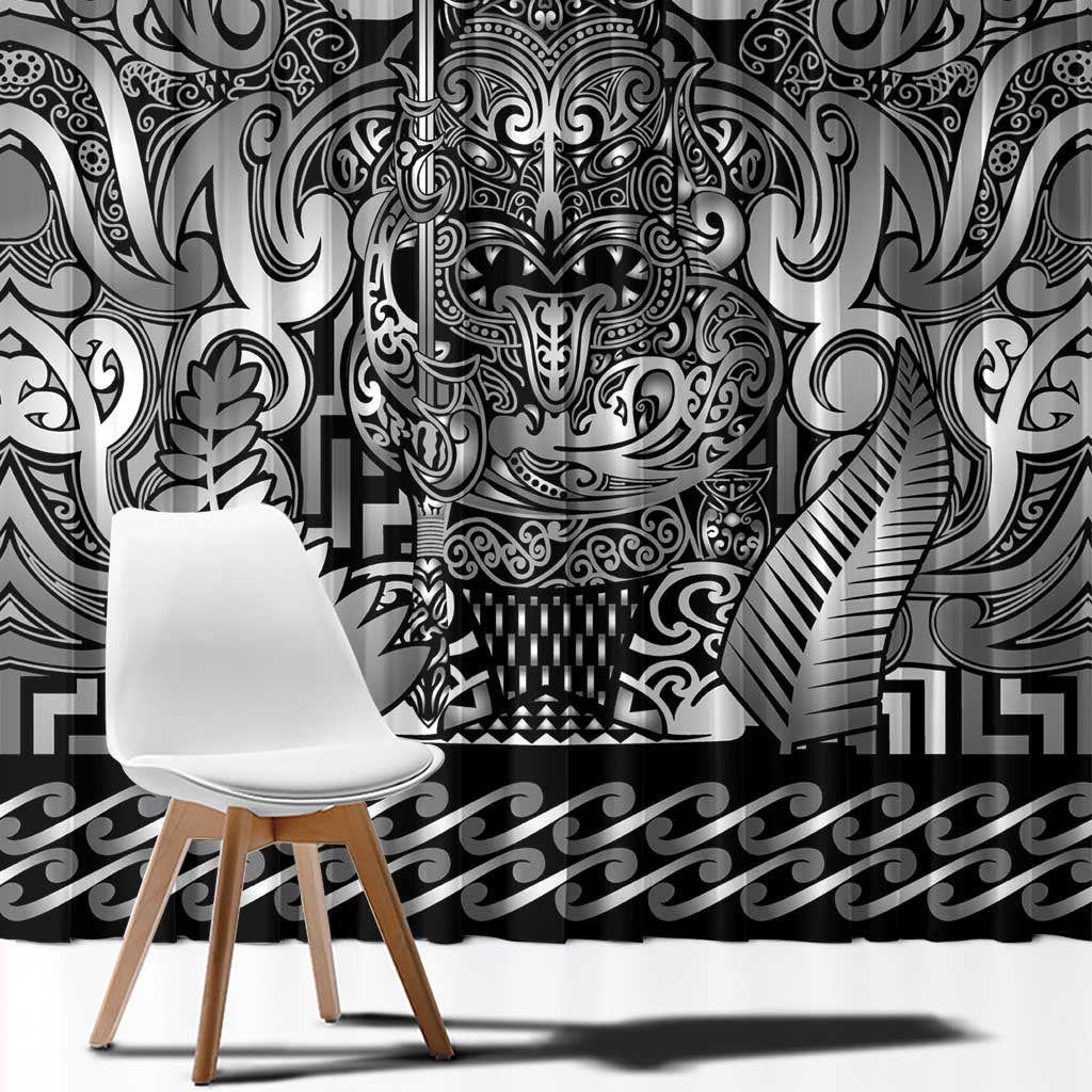 New Zealand Taiaha Maori Window Curtain Kiwikiwi Minimalist Silver Fern Tukutuku Motif LT9 - Polynesian Pride