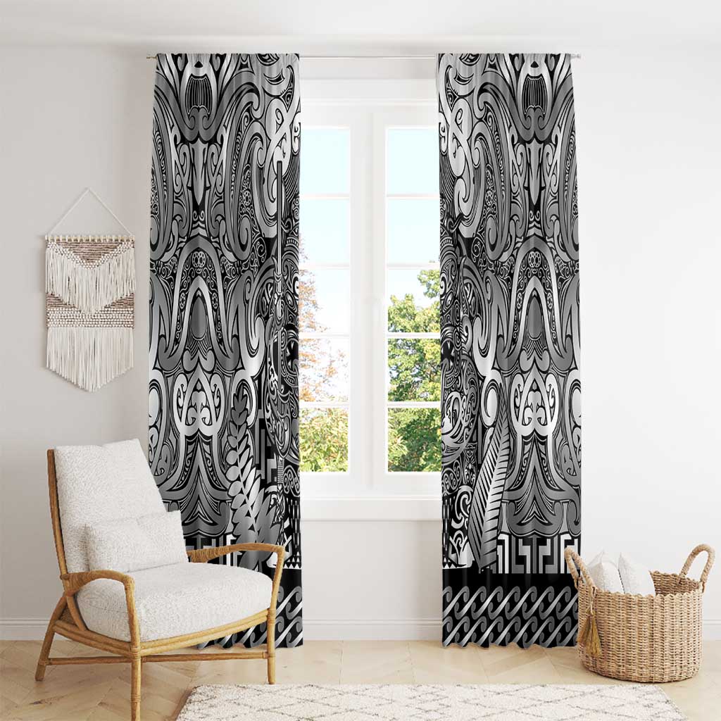 New Zealand Taiaha Maori Window Curtain Kiwikiwi Minimalist Silver Fern Tukutuku Motif LT9 - Polynesian Pride