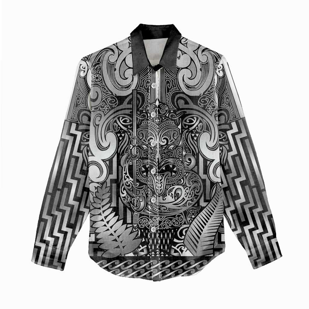 Custom New Zealand Taiaha Maori Women Casual Shirt Kiwikiwi Minimalist Silver Fern Tukutuku Motif LT9 - Polynesian Pride