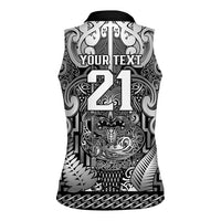 Custom New Zealand Taiaha Maori Women Sleeveless Polo Shirt Kiwikiwi Minimalist Silver Fern Tukutuku Motif LT9 - Polynesian Pride