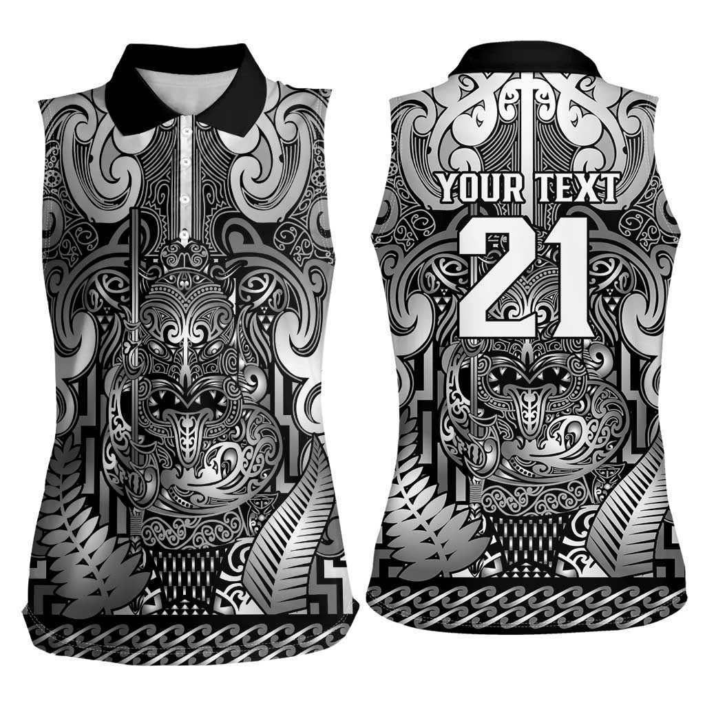 Custom New Zealand Taiaha Maori Women Sleeveless Polo Shirt Kiwikiwi Minimalist Silver Fern Tukutuku Motif LT9 - Polynesian Pride