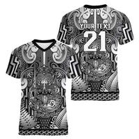 Custom New Zealand Taiaha Maori Women V-Neck T-Shirt Kiwikiwi Minimalist Silver Fern Tukutuku Motif LT9 - Polynesian Pride