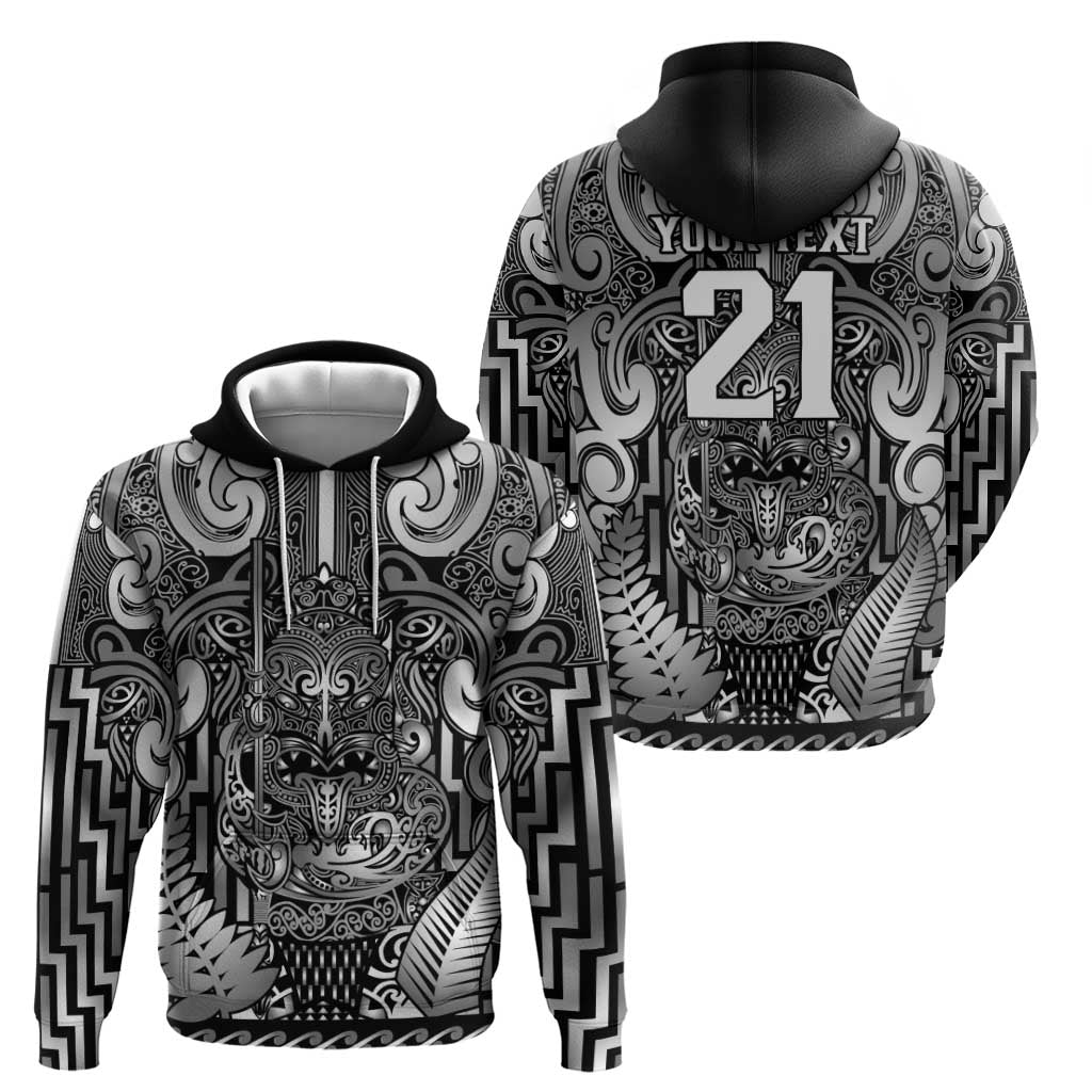 Custom New Zealand Taiaha Maori Zip Hoodie Kiwikiwi Minimalist Silver Fern Tukutuku Motif LT9 - Polynesian Pride