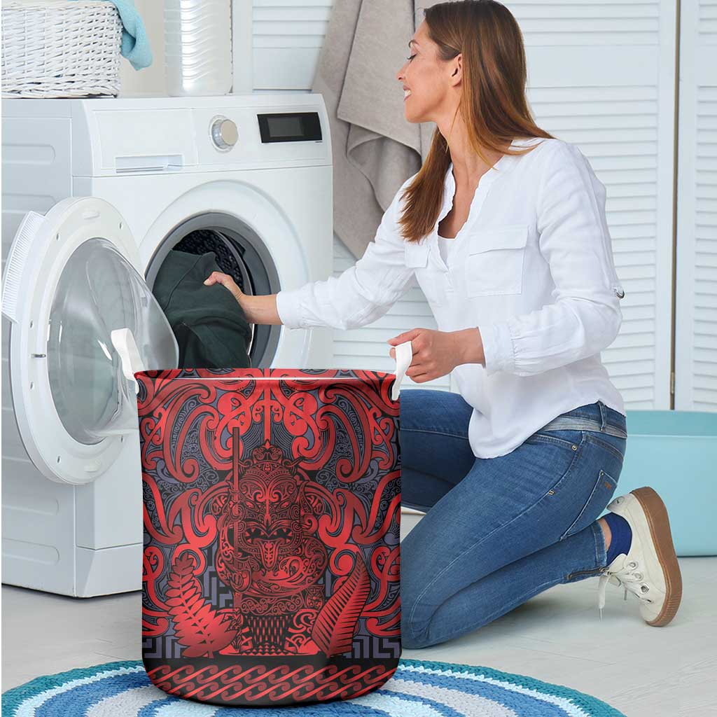New Zealand Taiaha Maori Laundry Basket Whero Minimalist Silver Fern Tukutuku Motif LT9 - Polynesian Pride