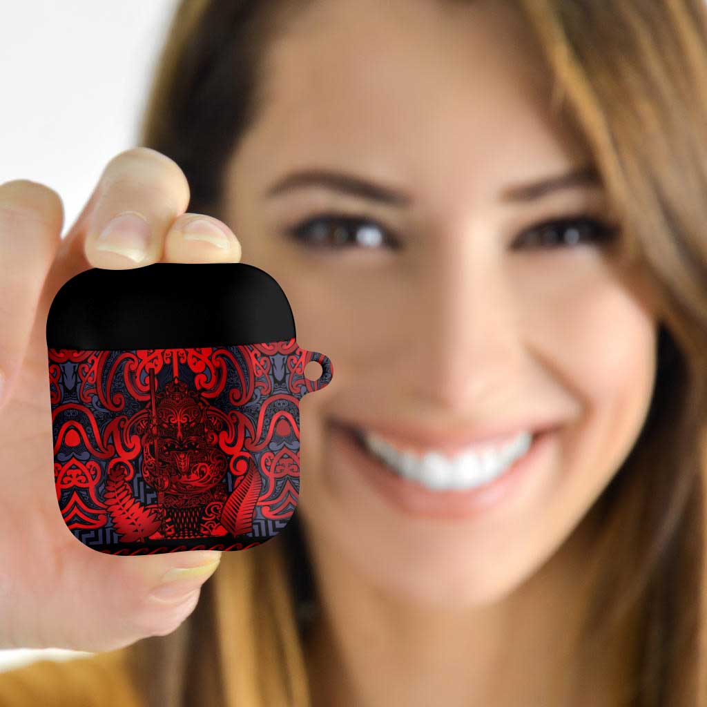 New Zealand Taiaha Maori AirPods Case Whero Minimalist Silver Fern Tukutuku Motif LT9 - Polynesian Pride