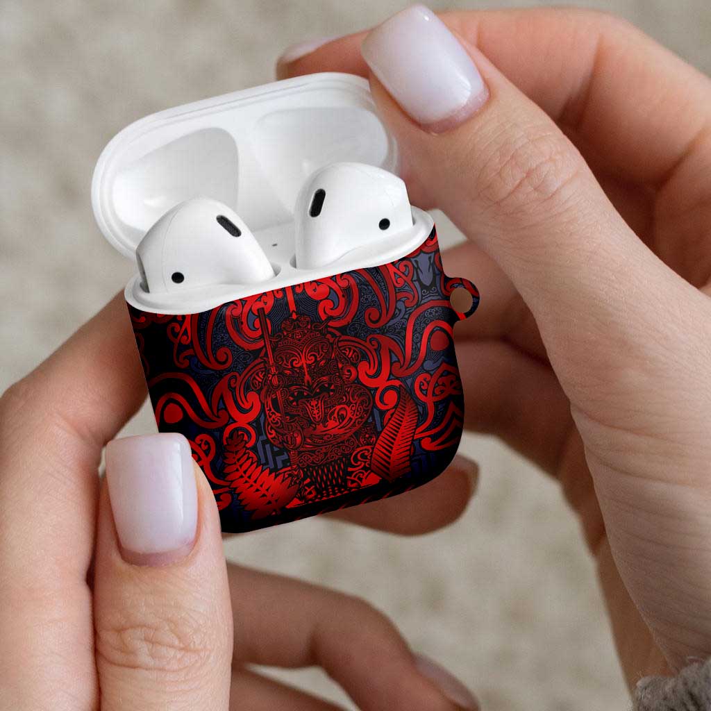 New Zealand Taiaha Maori AirPods Case Whero Minimalist Silver Fern Tukutuku Motif LT9 - Polynesian Pride