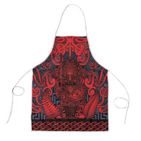 New Zealand Taiaha Maori Apron Whero Minimalist Silver Fern Tukutuku Motif LT9 Red - Polynesian Pride