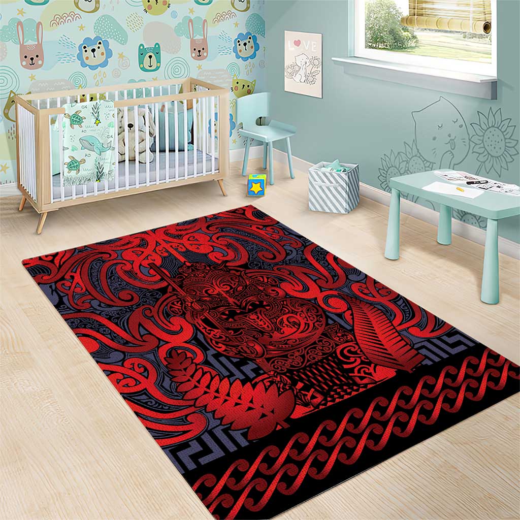 New Zealand Taiaha Maori Area Rug Whero Minimalist Silver Fern Tukutuku Motif LT9 - Polynesian Pride
