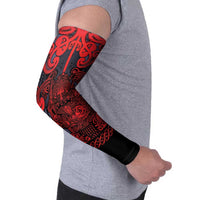 Custom New Zealand Taiaha Maori Arm Sleeves Whero Minimalist Silver Fern Tukutuku Motif LT9 - Polynesian Pride