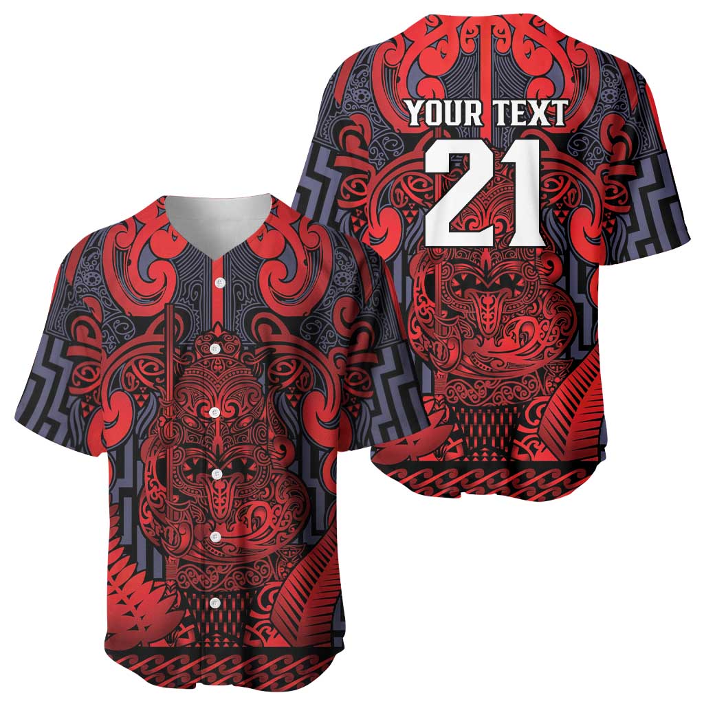 Custom New Zealand Taiaha Maori Baseball Jersey Whero Minimalist Silver Fern Tukutuku Motif LT9 - Polynesian Pride