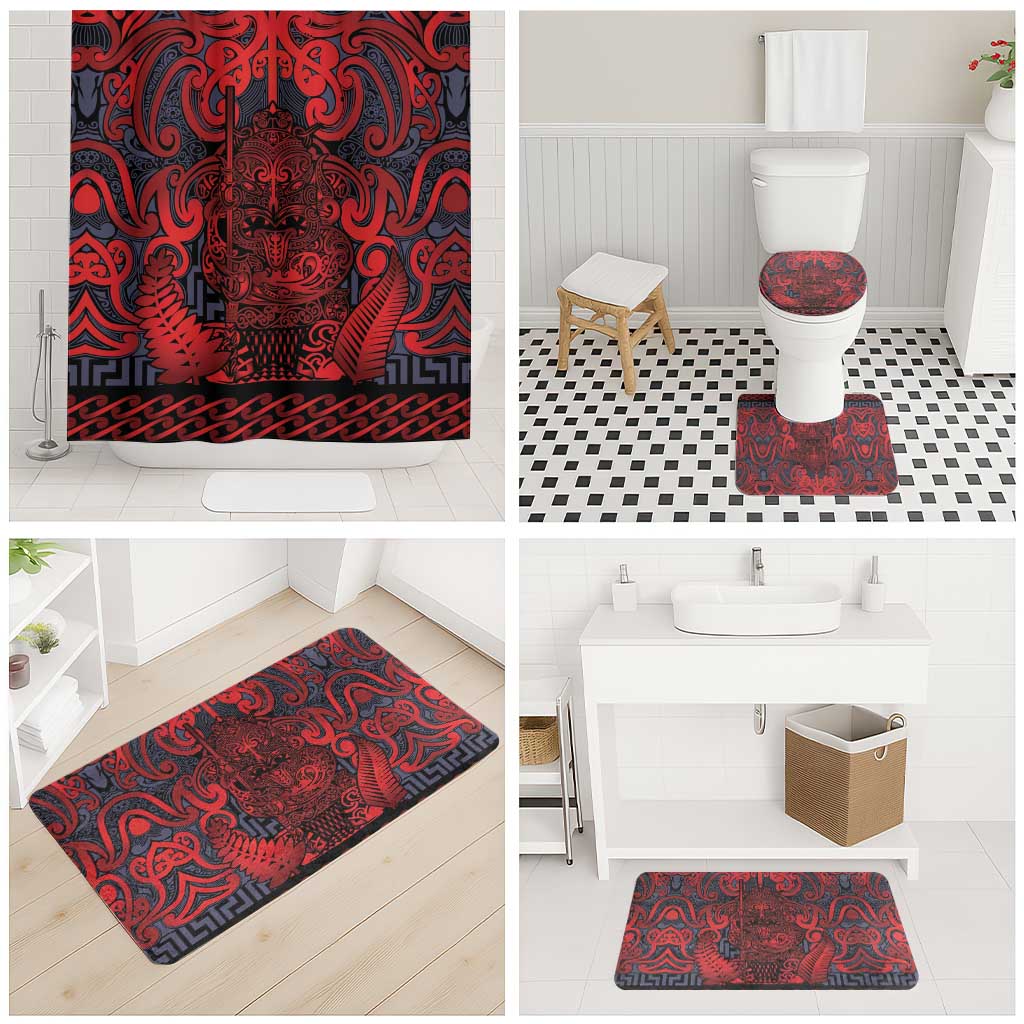 New Zealand Taiaha Maori Bathroom Set Whero Minimalist Silver Fern Tukutuku Motif LT9 - Polynesian Pride