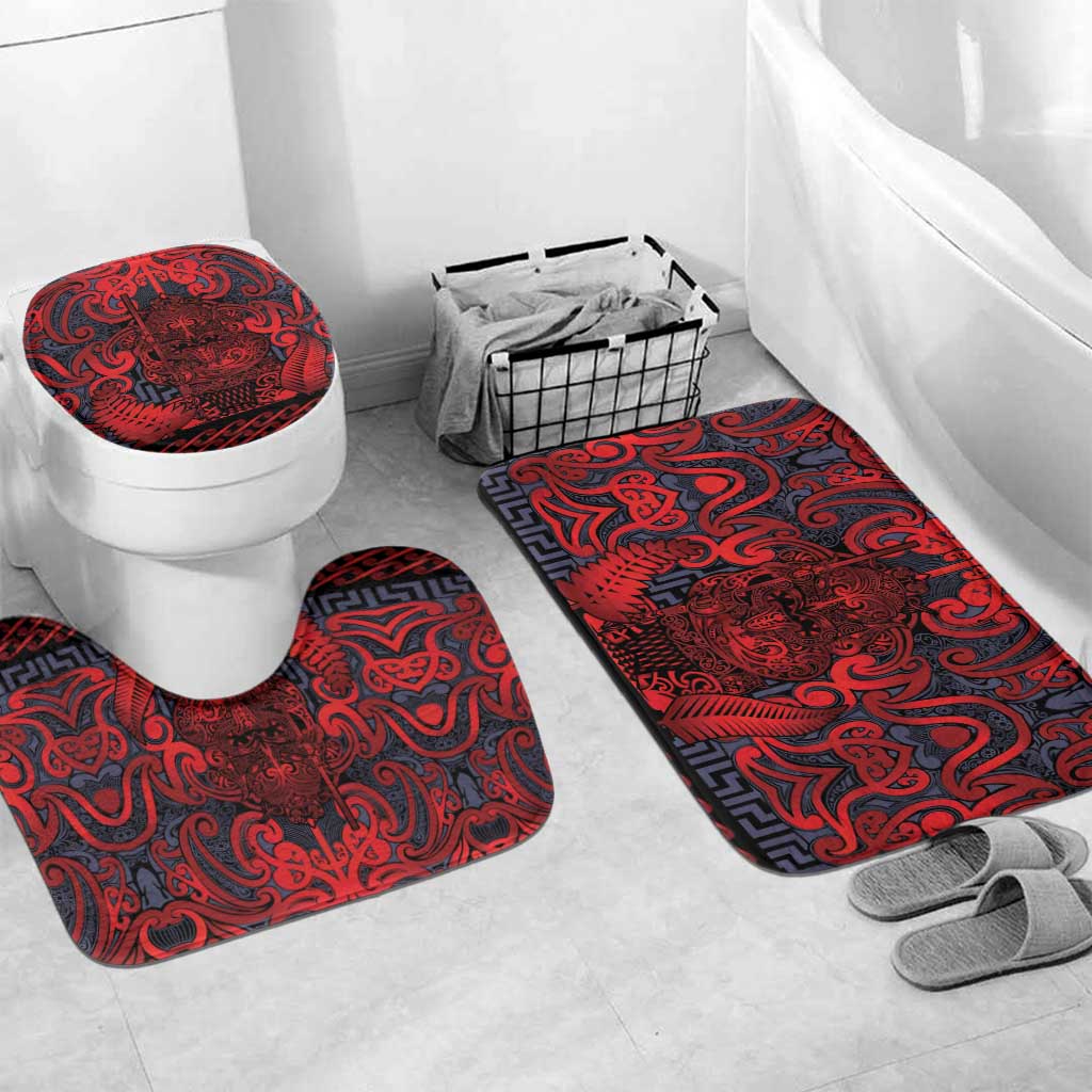 New Zealand Taiaha Maori Bathroom Set Whero Minimalist Silver Fern Tukutuku Motif LT9 Mat Set Only (3 pcs) One Size Red - Polynesian Pride
