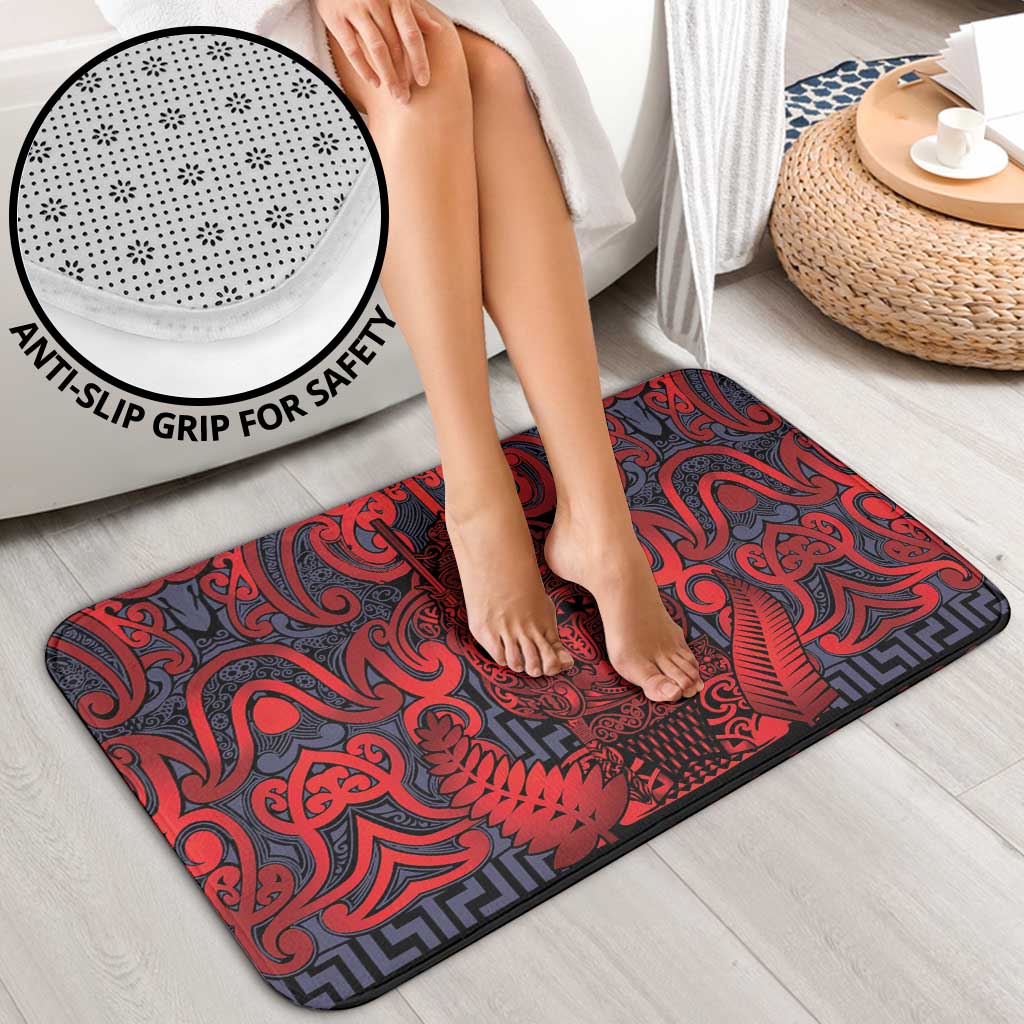 New Zealand Taiaha Maori Bathroom Set Whero Minimalist Silver Fern Tukutuku Motif LT9 - Polynesian Pride
