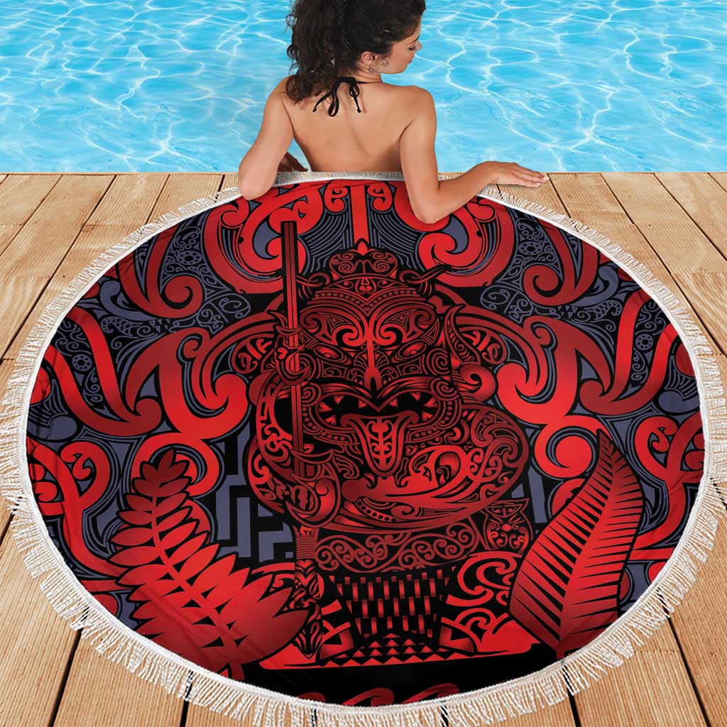 New Zealand Taiaha Maori Beach Blanket Whero Minimalist Silver Fern Tukutuku Motif LT9 - Polynesian Pride