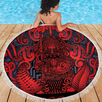 New Zealand Taiaha Maori Beach Blanket Whero Minimalist Silver Fern Tukutuku Motif LT9 - Polynesian Pride