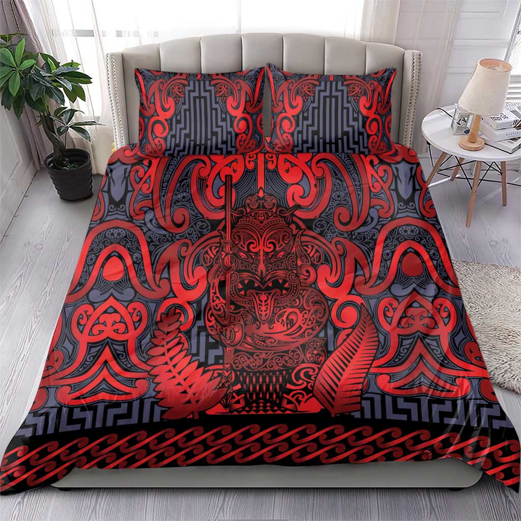 New Zealand Taiaha Maori Bedding Set Whero Minimalist Silver Fern Tukutuku Motif LT9 - Polynesian Pride
