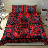 New Zealand Taiaha Maori Bedding Set Whero Minimalist Silver Fern Tukutuku Motif LT9 - Polynesian Pride