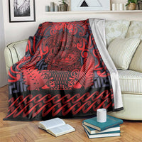 New Zealand Taiaha Maori Blanket Whero Minimalist Silver Fern Tukutuku Motif LT9 Red - Polynesian Pride