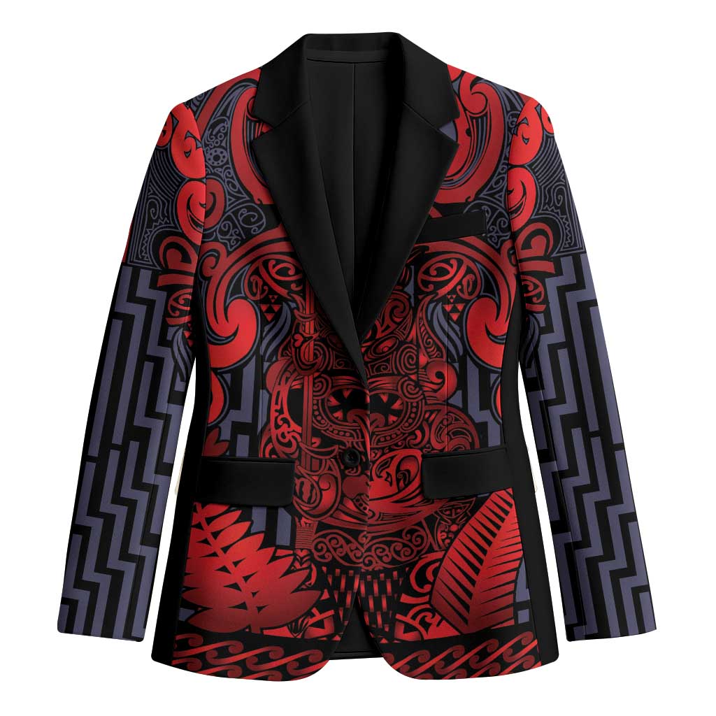 Custom New Zealand Taiaha Maori Blazer Whero Minimalist Silver Fern Tukutuku Motif LT9 Unisex Red - Polynesian Pride