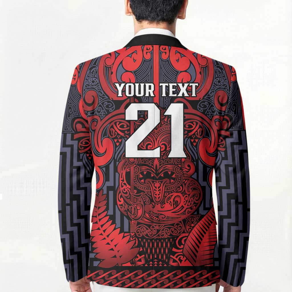 Custom New Zealand Taiaha Maori Blazer Whero Minimalist Silver Fern Tukutuku Motif LT9 - Polynesian Pride