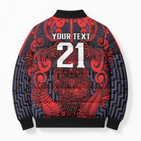 Custom New Zealand Taiaha Maori Bomber Puffer Jacket Whero Minimalist Silver Fern Tukutuku Motif LT9 - Polynesian Pride