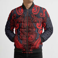 Custom New Zealand Taiaha Maori Bomber Puffer Jacket Whero Minimalist Silver Fern Tukutuku Motif LT9 - Polynesian Pride