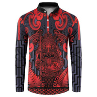 Custom New Zealand Taiaha Maori Button Sweatshirt Whero Minimalist Silver Fern Tukutuku Motif