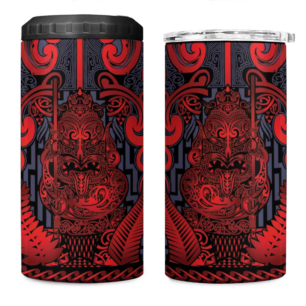 Custom New Zealand Taiaha Maori 4 in 1 Can Cooler Tumbler Whero Minimalist Silver Fern Tukutuku Motif LT9 One Size: 16 oz Red - Polynesian Pride