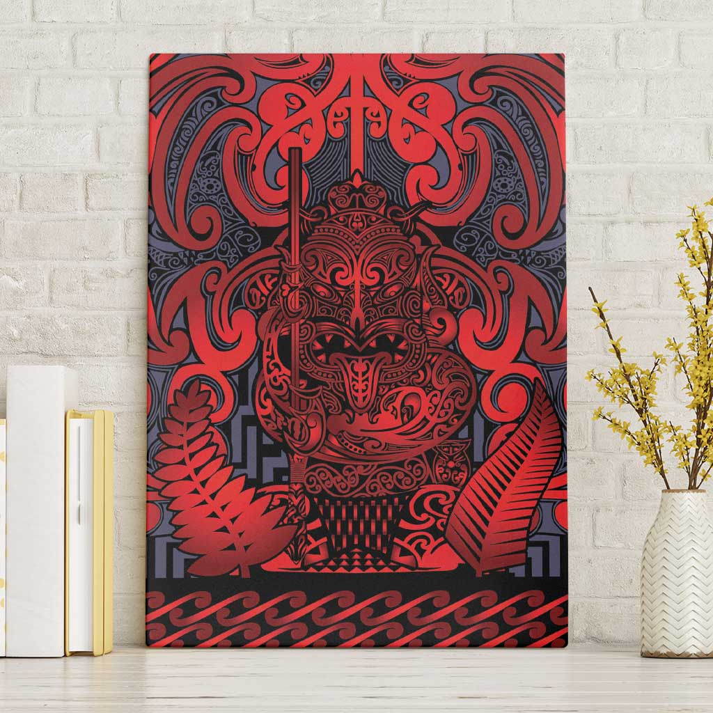 New Zealand Taiaha Maori Canvas Wall Art Whero Minimalist Silver Fern Tukutuku Motif
