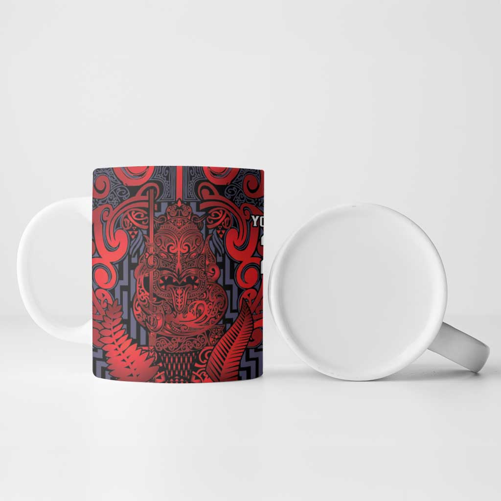 Custom New Zealand Taiaha Maori Ceramic Mug Whero Minimalist Silver Fern Tukutuku Motif