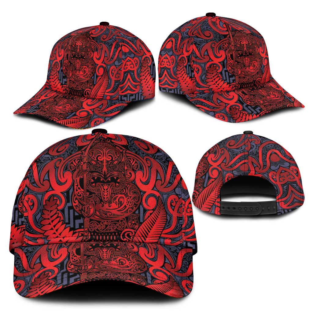 New Zealand Taiaha Maori Classic Cap Whero Minimalist Silver Fern Tukutuku Motif LT9 - Polynesian Pride