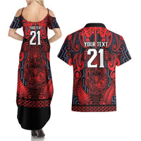 Custom New Zealand Taiaha Maori Couples Matching Summer Maxi Dress and Hawaiian Shirt Whero Minimalist Silver Fern Tukutuku Motif LT9 - Polynesian Pride