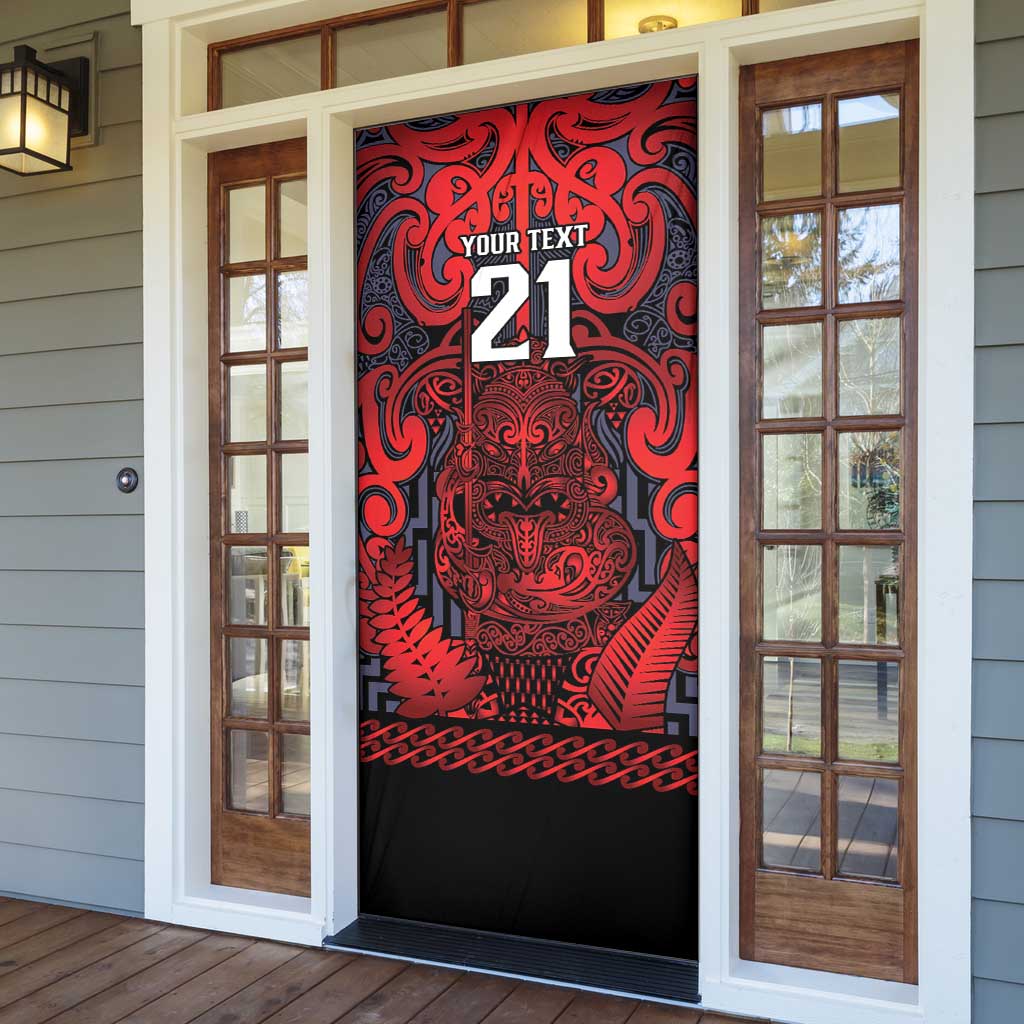 Custom New Zealand Taiaha Maori Door Cover Whero Minimalist Silver Fern Tukutuku Motif LT9 - Polynesian Pride