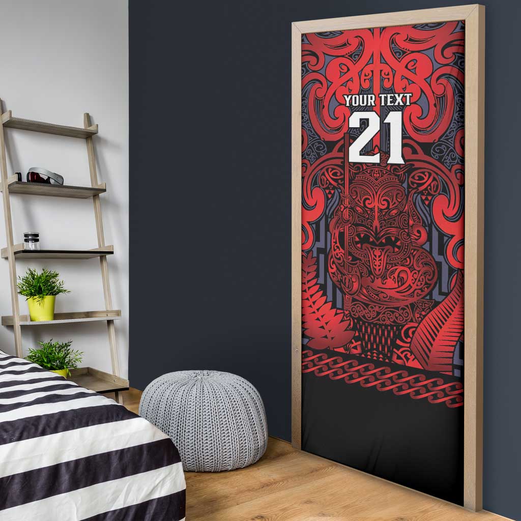 Custom New Zealand Taiaha Maori Door Cover Whero Minimalist Silver Fern Tukutuku Motif LT9 - Polynesian Pride
