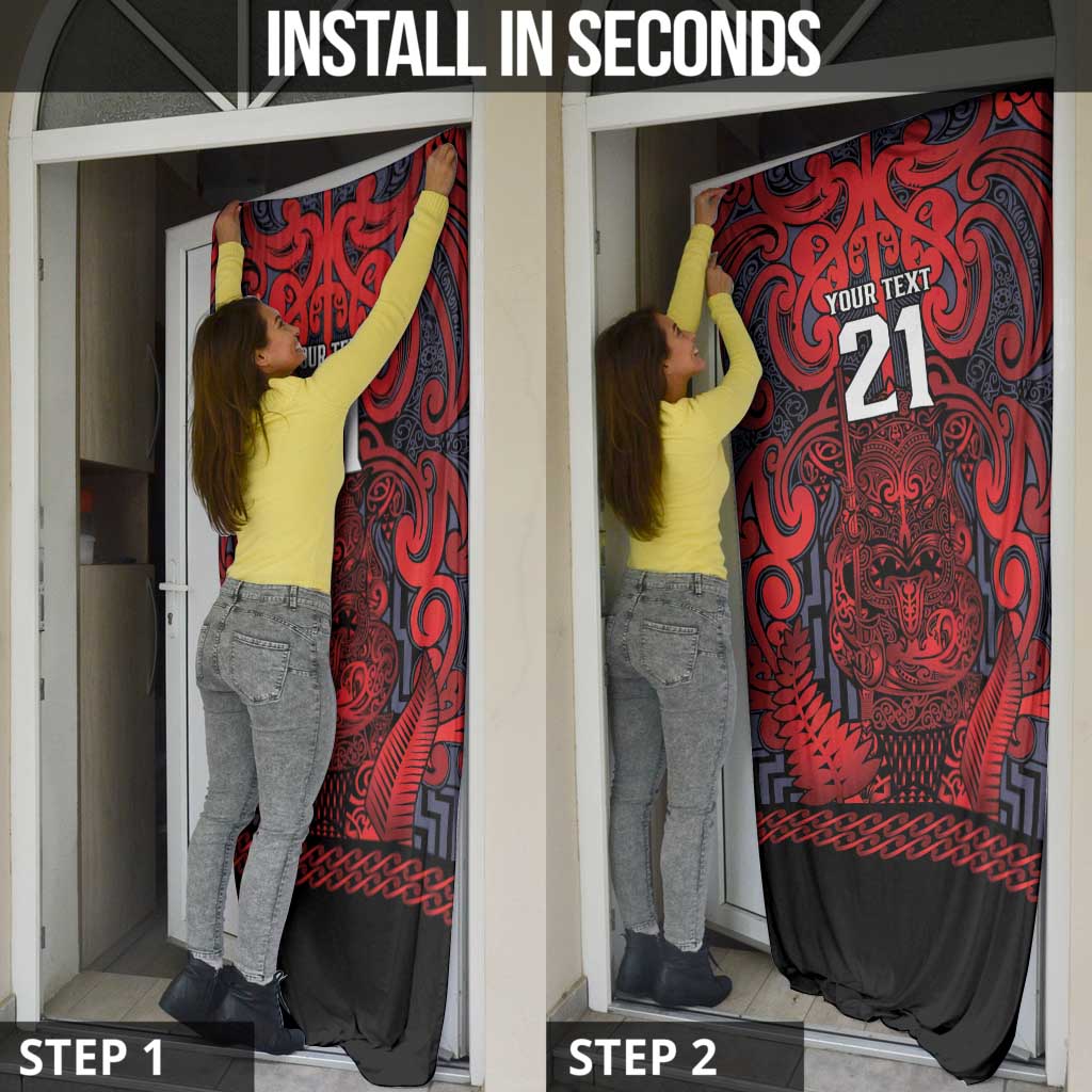 Custom New Zealand Taiaha Maori Door Cover Whero Minimalist Silver Fern Tukutuku Motif LT9 - Polynesian Pride