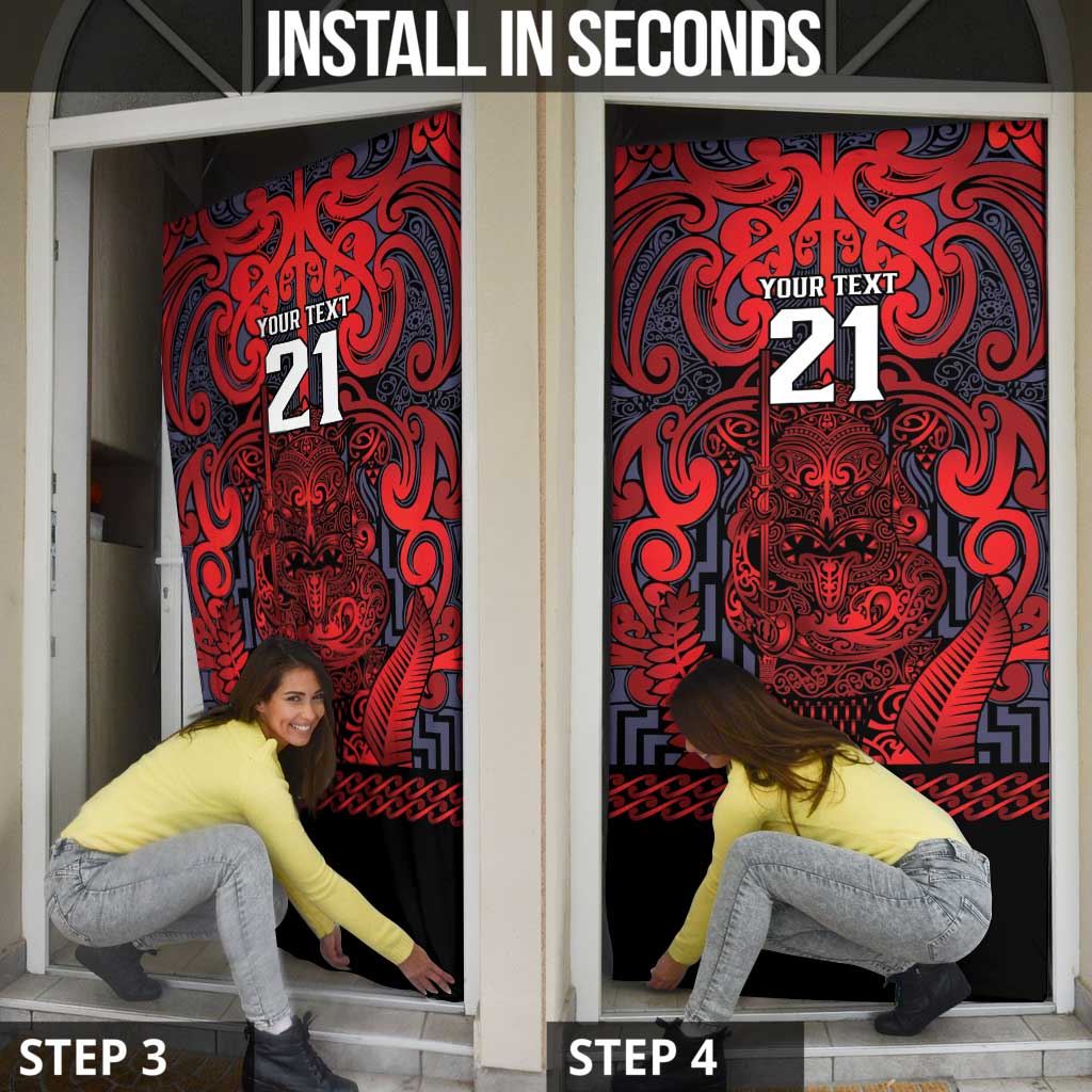 Custom New Zealand Taiaha Maori Door Cover Whero Minimalist Silver Fern Tukutuku Motif LT9 - Polynesian Pride