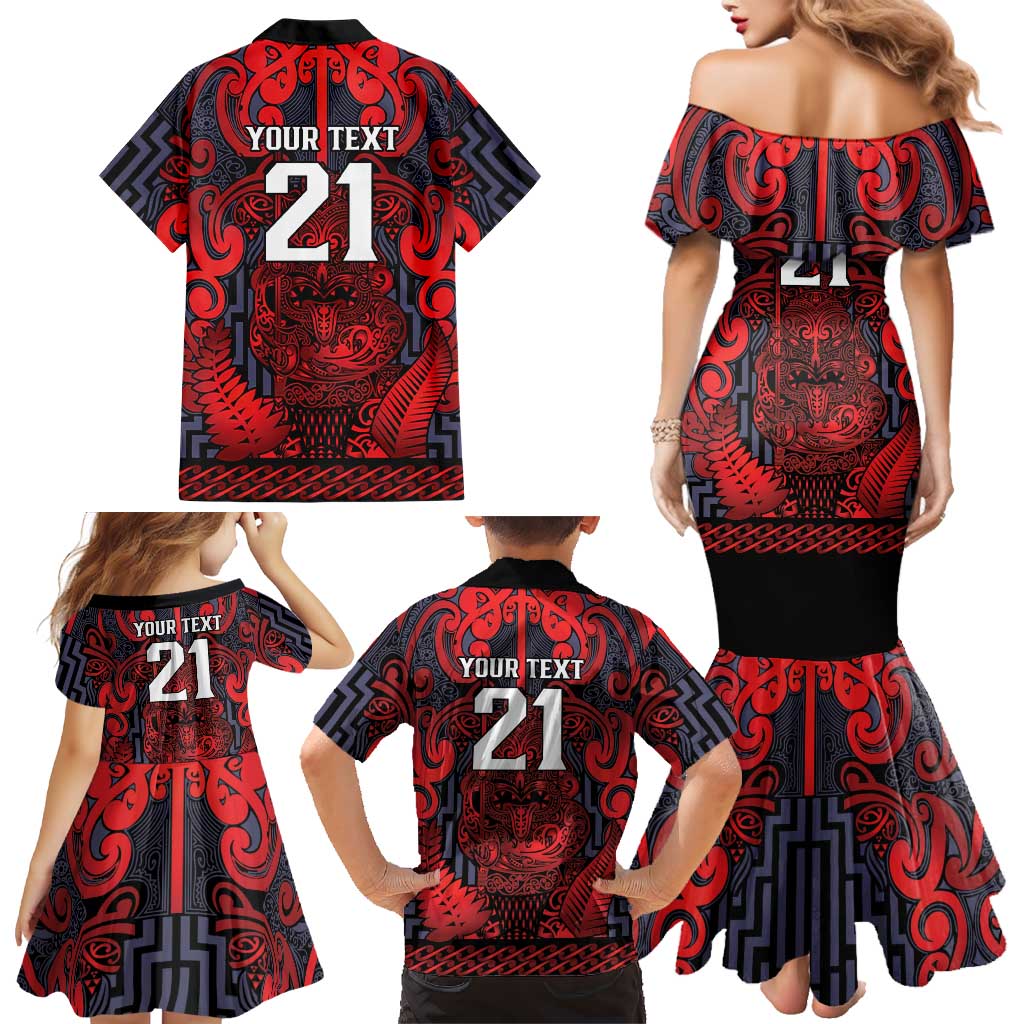 Custom New Zealand Taiaha Maori Family Matching Mermaid Dress and Hawaiian Shirt Whero Minimalist Silver Fern Tukutuku Motif LT9 - Polynesian Pride