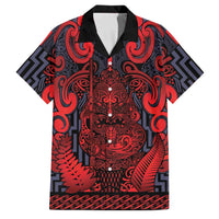 Custom New Zealand Taiaha Maori Family Matching Mermaid Dress and Hawaiian Shirt Whero Minimalist Silver Fern Tukutuku Motif LT9 Dad's Shirt - Short Sleeve Red - Polynesian Pride