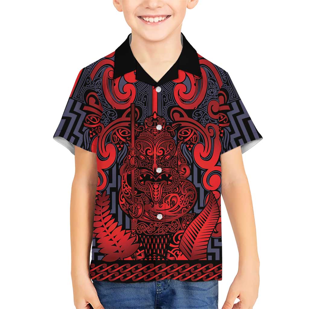 Custom New Zealand Taiaha Maori Family Matching Off Shoulder Maxi Dress and Hawaiian Shirt Whero Minimalist Silver Fern Tukutuku Motif LT9 Son's Shirt Red - Polynesian Pride