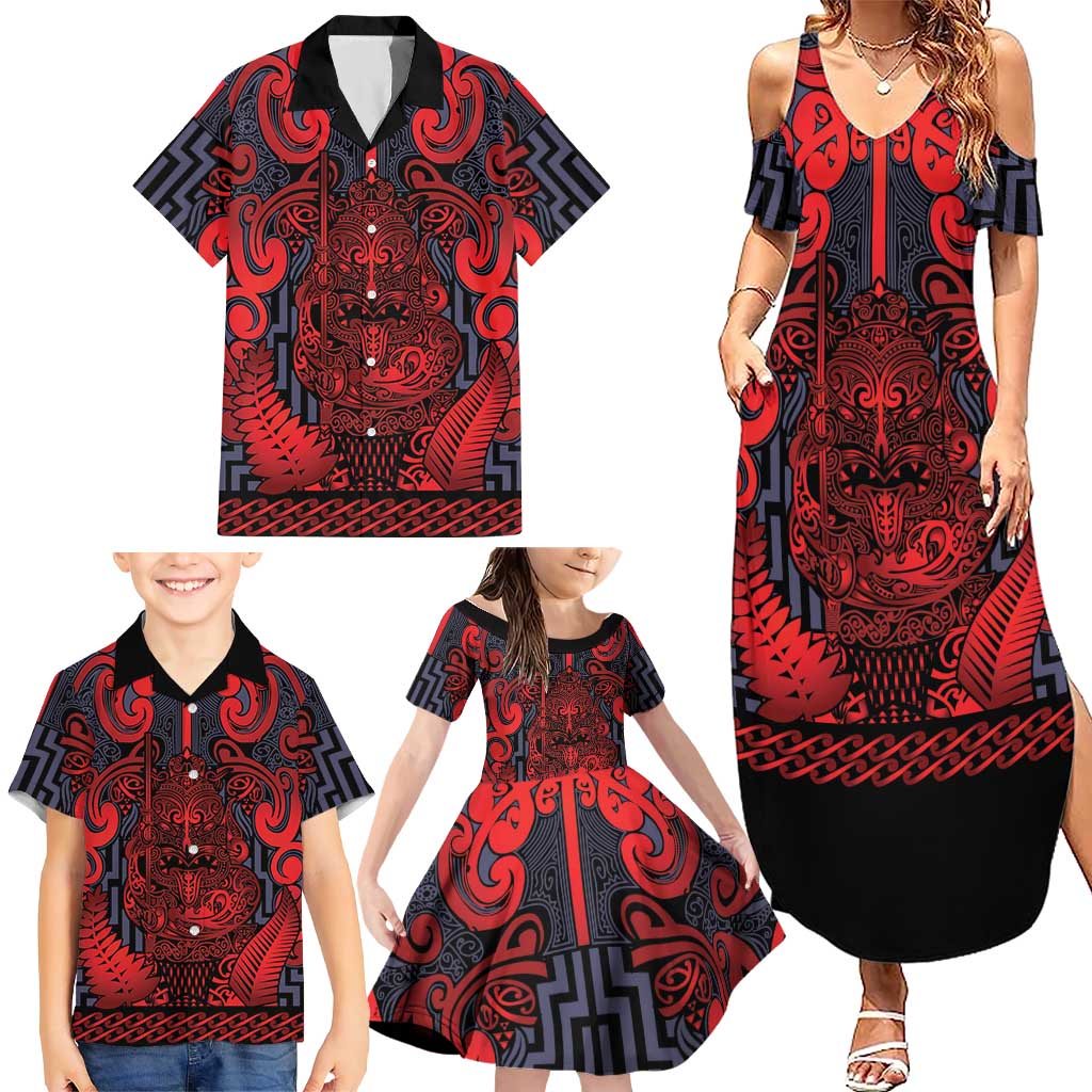 Custom New Zealand Taiaha Maori Family Matching Summer Maxi Dress and Hawaiian Shirt Whero Minimalist Silver Fern Tukutuku Motif LT9 - Polynesian Pride