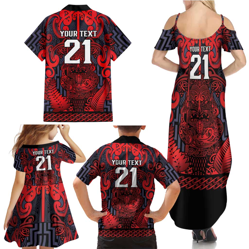 Custom New Zealand Taiaha Maori Family Matching Summer Maxi Dress and Hawaiian Shirt Whero Minimalist Silver Fern Tukutuku Motif LT9 - Polynesian Pride
